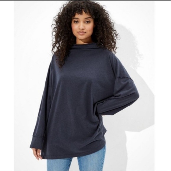 Navy Blue American Eagle Cowl Neck Top - Picture 1 of 15